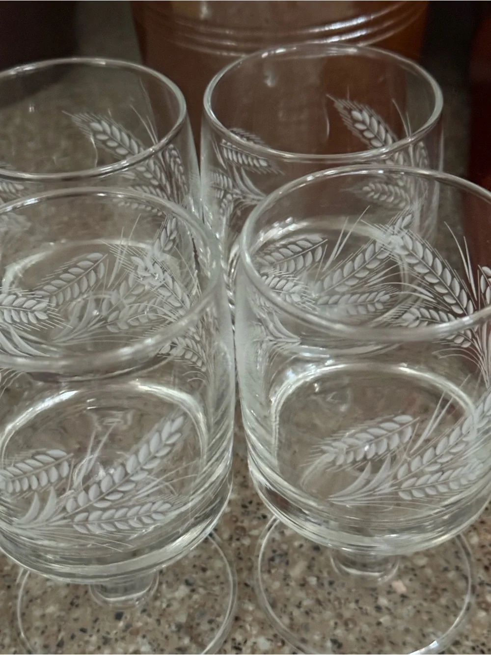 Vintage MCM Libbey Wheat Leaf Etched Stemmed Goblet Glasses - Set of 6